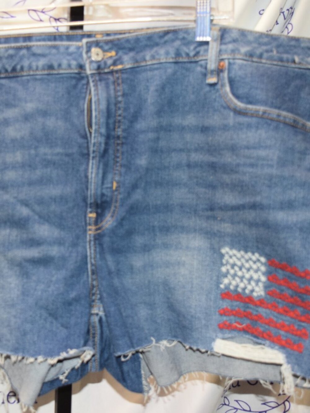 Old Navy American Flag Embroidered Denim Short O G Straight Size 24 Womens